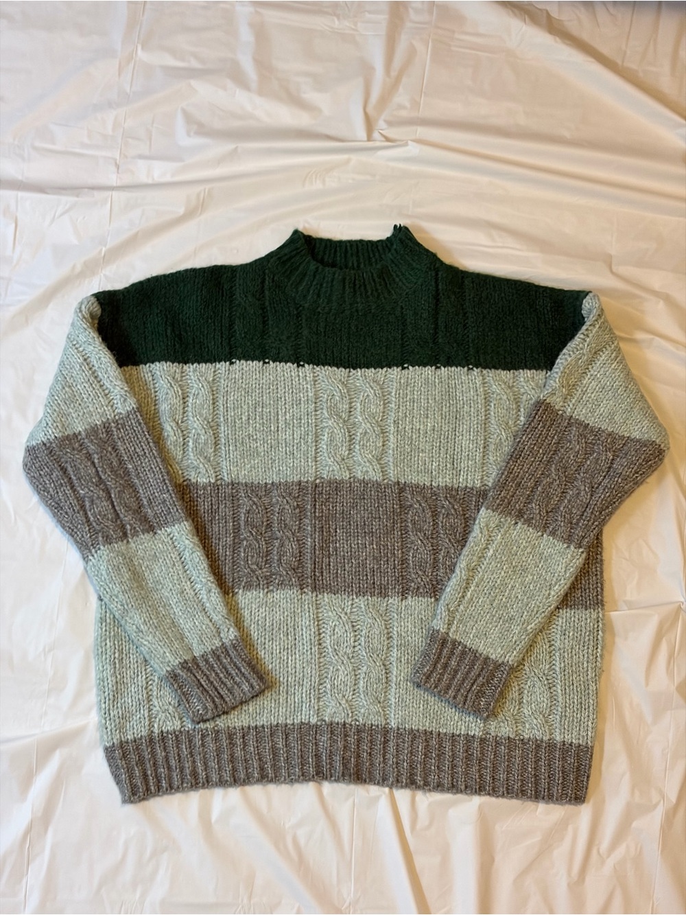 Doe & Rae Striped mock neck Sweater in Dark Green, Sage & Gray